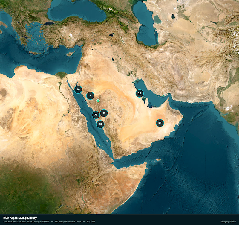 Map of Saudi Arabia with markers showing the sites where strains in the collection were collected.